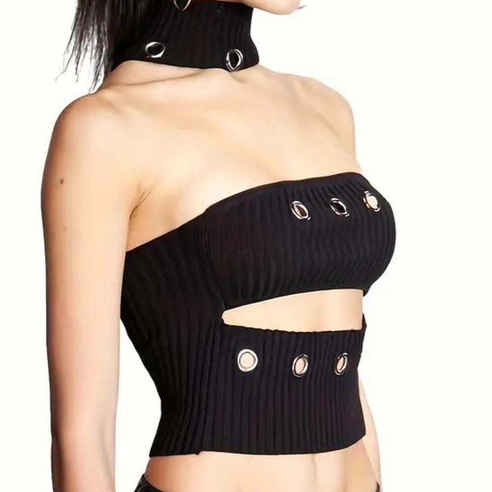 Doja sweater top y2k strapless top with eyelet details